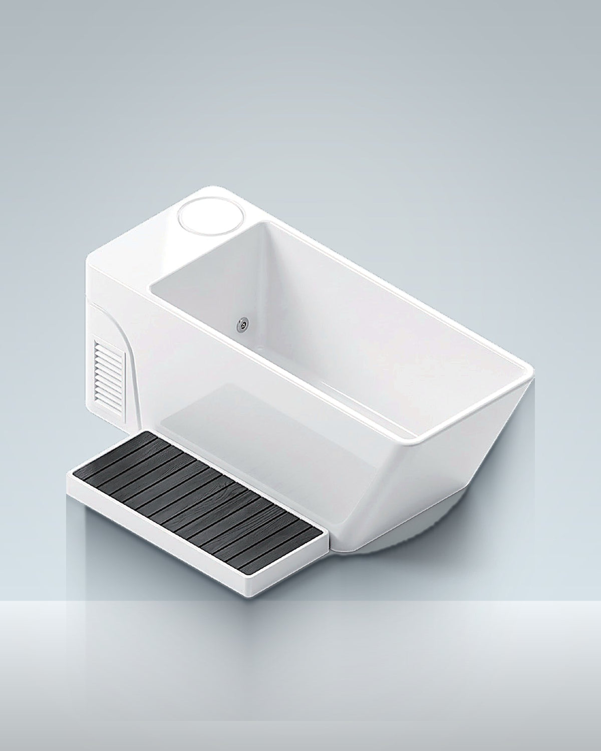 Acrylic 3: an acrylic all-in-one with the chiller built into its end, studio photo.