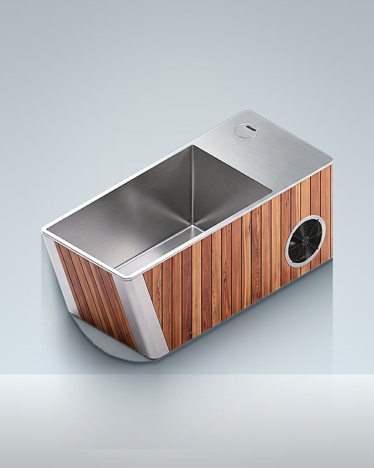 Premium 3: steel with timber slats on the chiller end, studio photo.