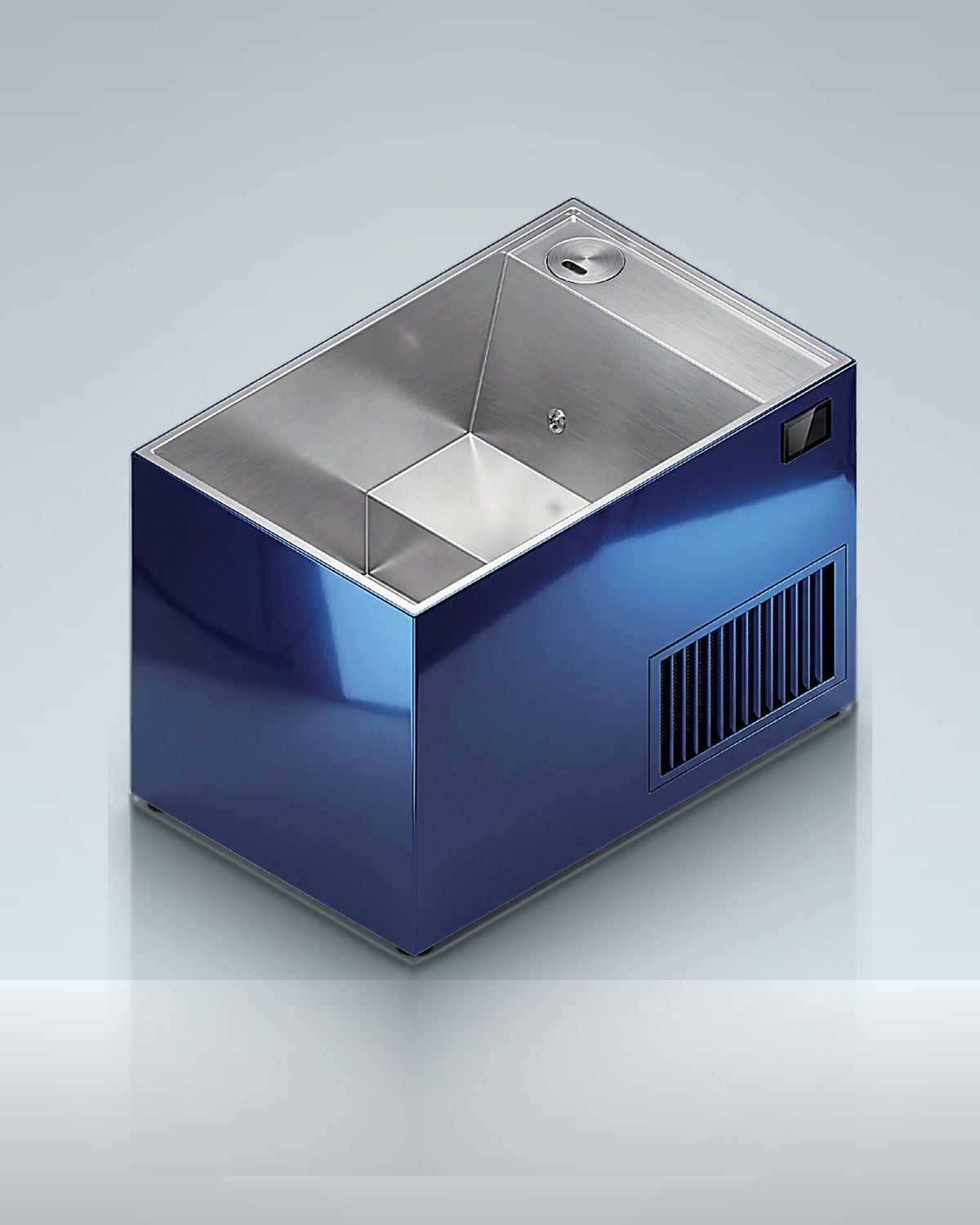 Premium 7: a deep blue steel all-in-one, studio photo.